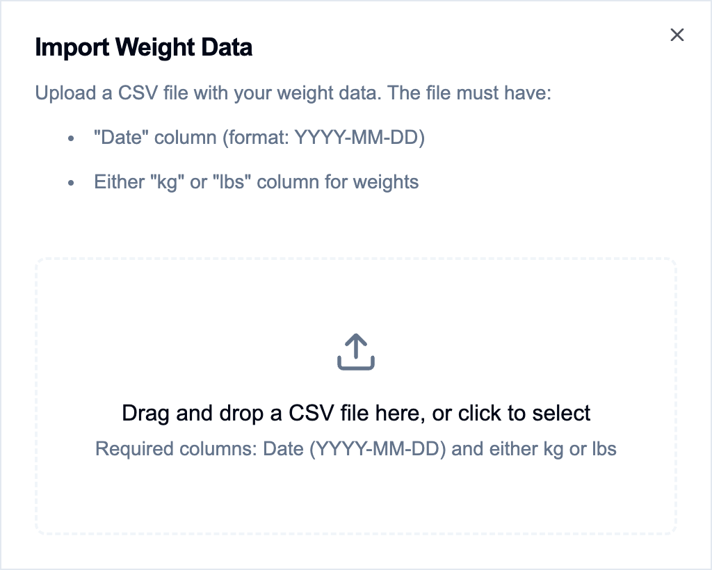 Import weight tracking data from CSV file in MA Weight app